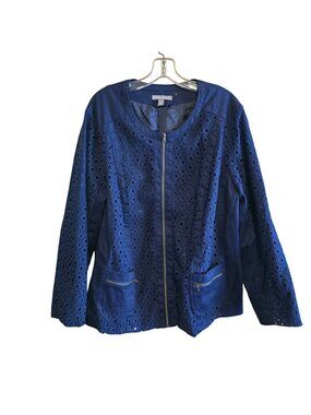 Jessica London Navy Eyelet Jacket Front Zipper grannycore cottagecore date night